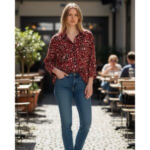 Notations Long Sleeve Button Up Career Painterly Blouse